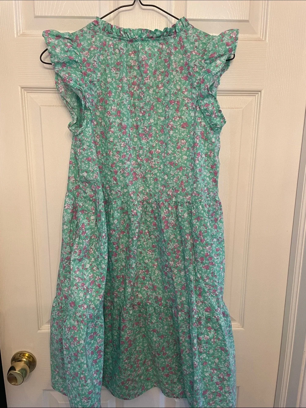 Time and Tru Mint Green Floral Ruffle Sleeve Dress
